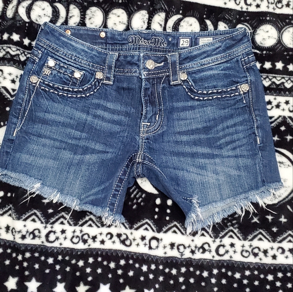 Y2K Miss Me Distressed Cut Off Blue Jean Shorts